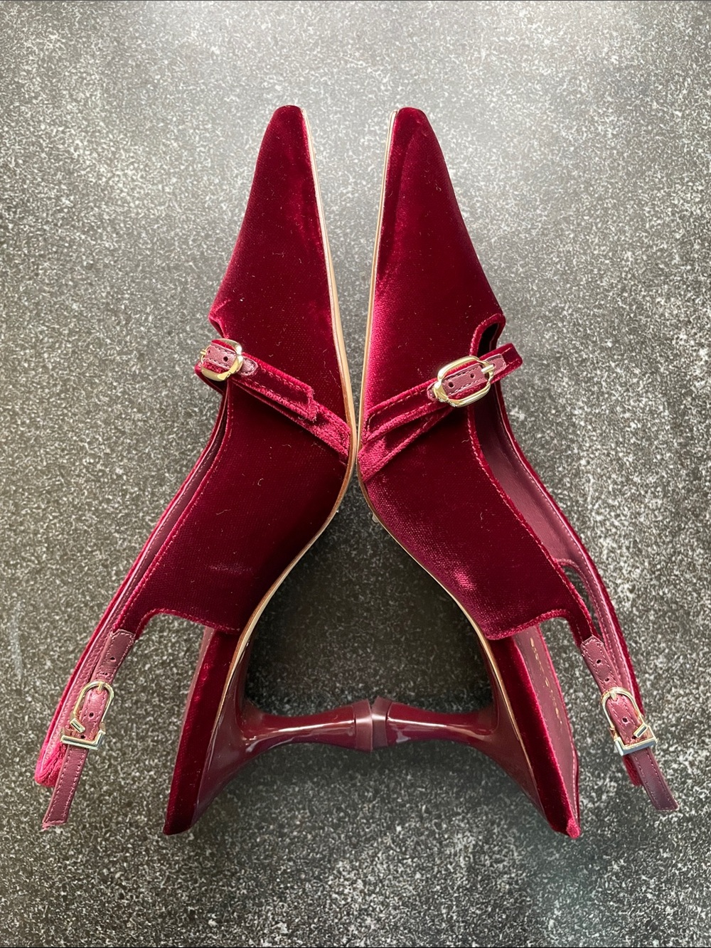 NWOT Larroude Size 7 Ines Wine Velvet Slingback Pointed-Toe Heels Burgundy - Picture 4 of 16